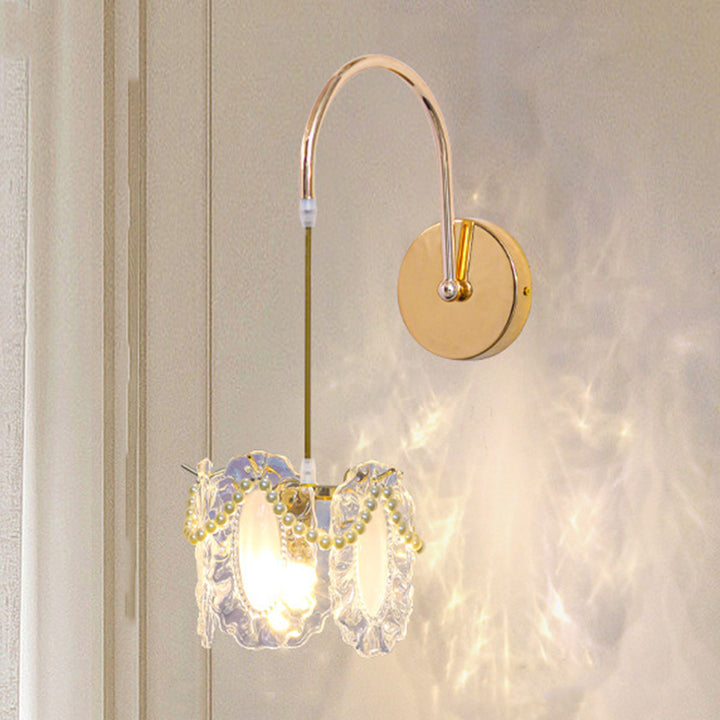 Applique murale 1 lumière avec abat-jour en verre coquillage moderne et luxueux pour chambre 