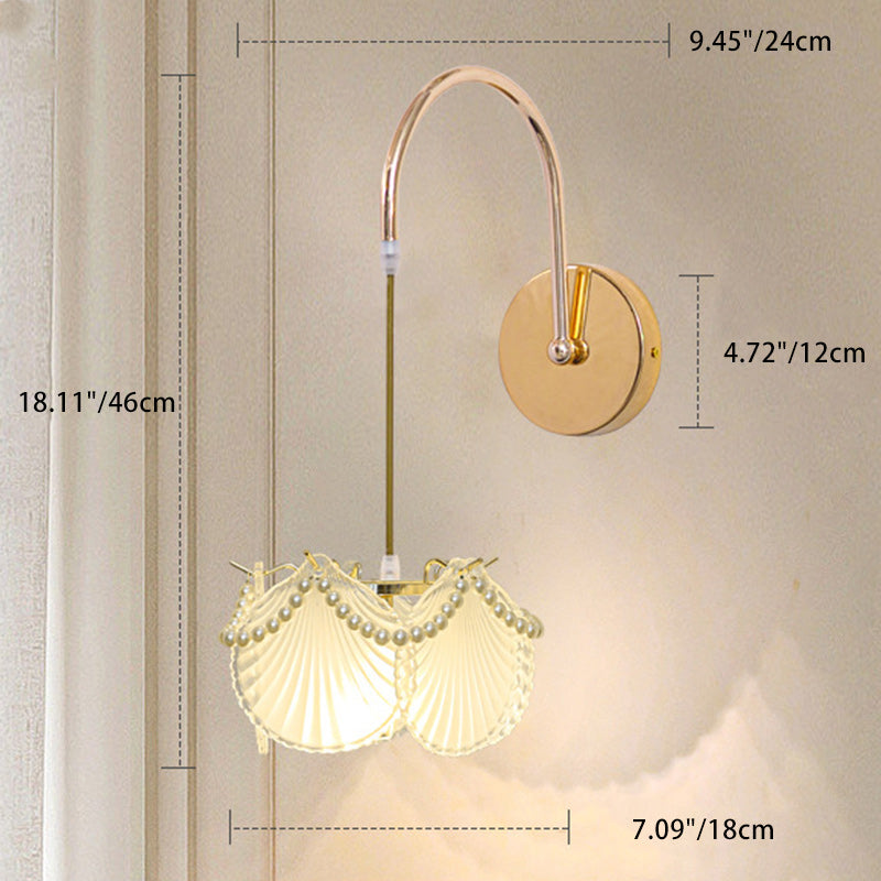 Applique murale 1 lumière avec abat-jour en verre coquillage moderne et luxueux pour chambre 