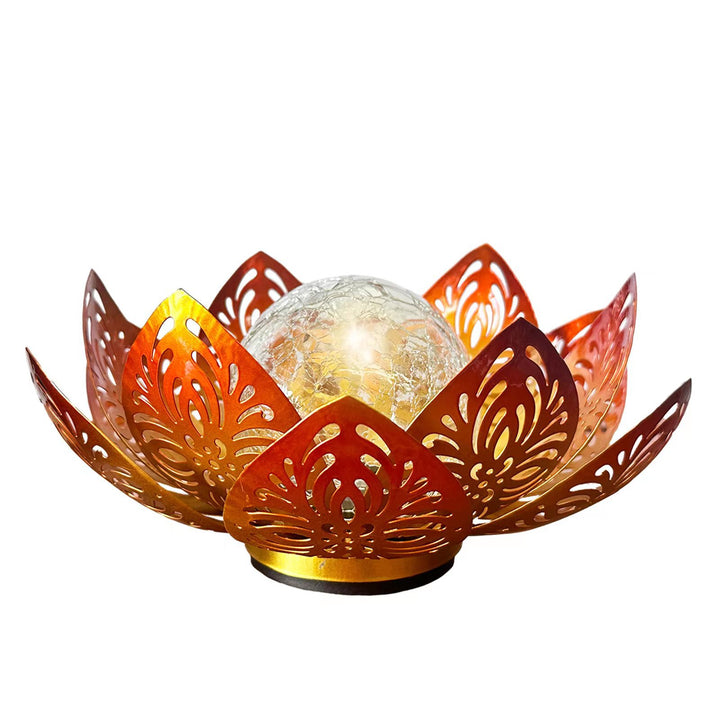 Modern Art Deco Solar Iron Simulated Lotus Crack Glass Ball Shade LED Lawn Landscape Light For Outdoor Patio