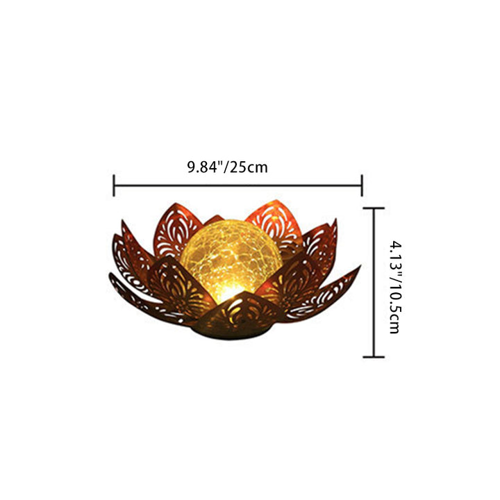 Moderno Arte Deco Solar Hierro Simulado Loto Bola de Vidrio Agrietado Pantalla LED Luz de Paisaje para Jardín Exterior 