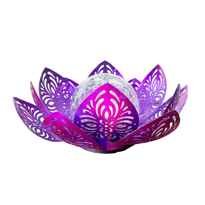 Modern Art Deco Solar Iron Simulated Lotus Crack Glass Ball Shade LED Lawn Landscape Light For Outdoor Patio