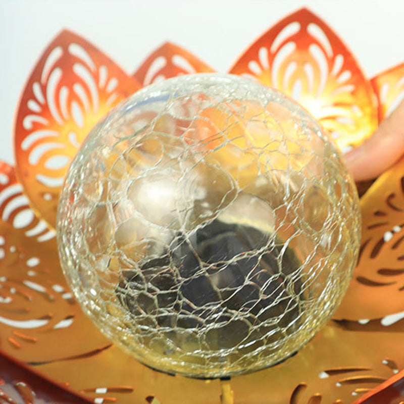 Modern Art Deco Solar Iron Simulated Lotus Crack Glass Ball Shade LED Lawn Landscape Light For Outdoor Patio