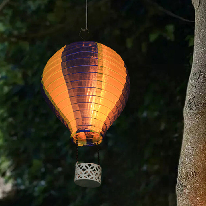 Lustre suspendu extérieur à LED avec abat-jour en tissu de montgolfière solaire créatif contemporain pour patio extérieur 