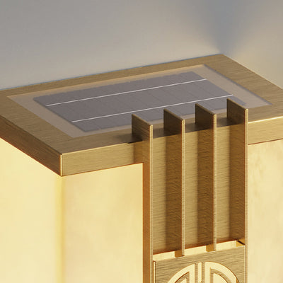 Zeitgenössische Luxus Messing Imitation Marmor Schatten Cuboid LED Solar Outdoor Wand Leuchte Lampe Für Garten 