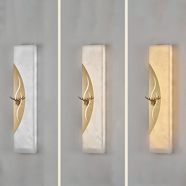 Traditionelle chinesische Kupferrahmen Marmorschirm Rechteck LED Wandleuchte Lampe für Wohnzimmer 