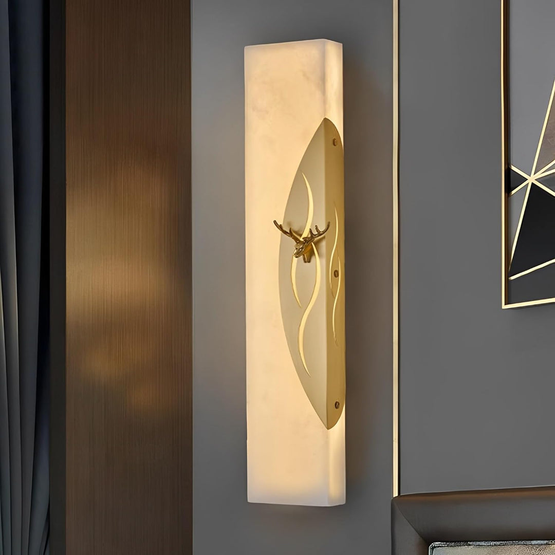 Traditionelle chinesische Kupferrahmen Marmorschirm Rechteck LED Wandleuchte Lampe für Wohnzimmer 