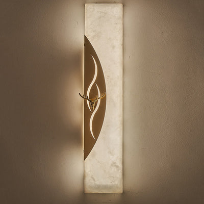 Applique murale LED rectangulaire avec cadre en cuivre chinois traditionnel et abat-jour en marbre pour salon 
