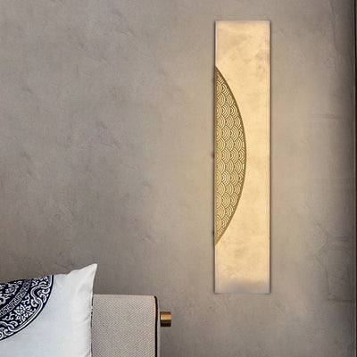 Applique murale LED rectangulaire avec cadre en cuivre chinois traditionnel et abat-jour en marbre pour salon 