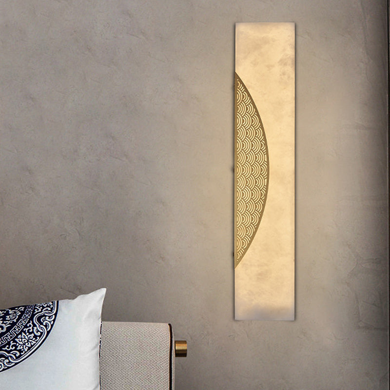 Applique murale LED rectangulaire avec cadre en cuivre chinois traditionnel et abat-jour en marbre pour salon 
