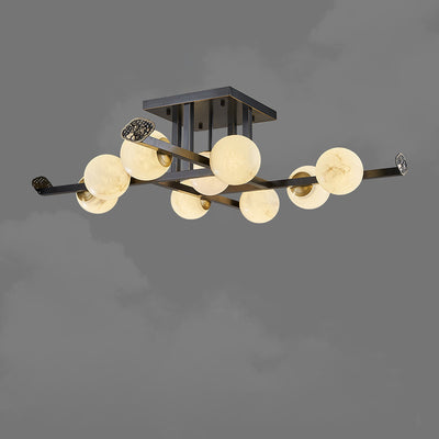 Lustre de plafond semi-encastré moderne en cuivre avec abat-jour en marbre de luxe 5/9 lumières pour salon 