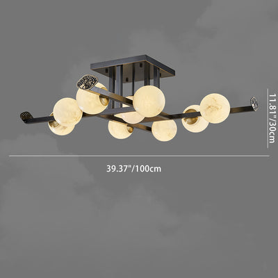 Lustre de plafond semi-encastré moderne en cuivre avec abat-jour en marbre de luxe 5/9 lumières pour salon 