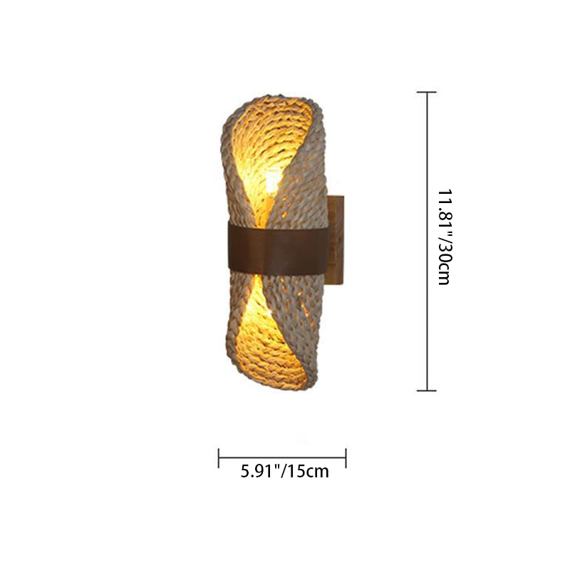 Traditionelle rustikale Stroh Rohrkolben Hut Schatten Massivholz 1-Licht Wandleuchte Lampe für Esszimmer 