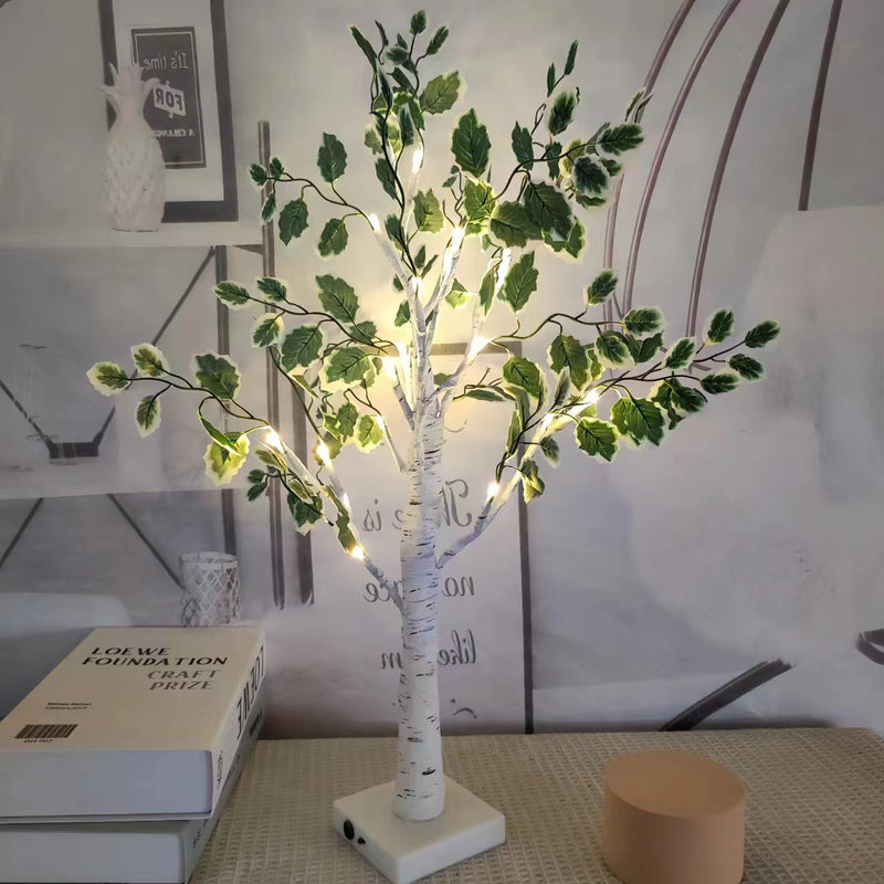 Zeitgenössische kreative Kunststoffgewebe künstliche Birke Baum Design LED Tischlampe für Schlafzimmer 