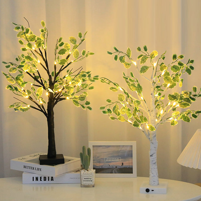 Zeitgenössische kreative Kunststoffgewebe künstliche Birke Baum Design LED Tischlampe für Schlafzimmer 