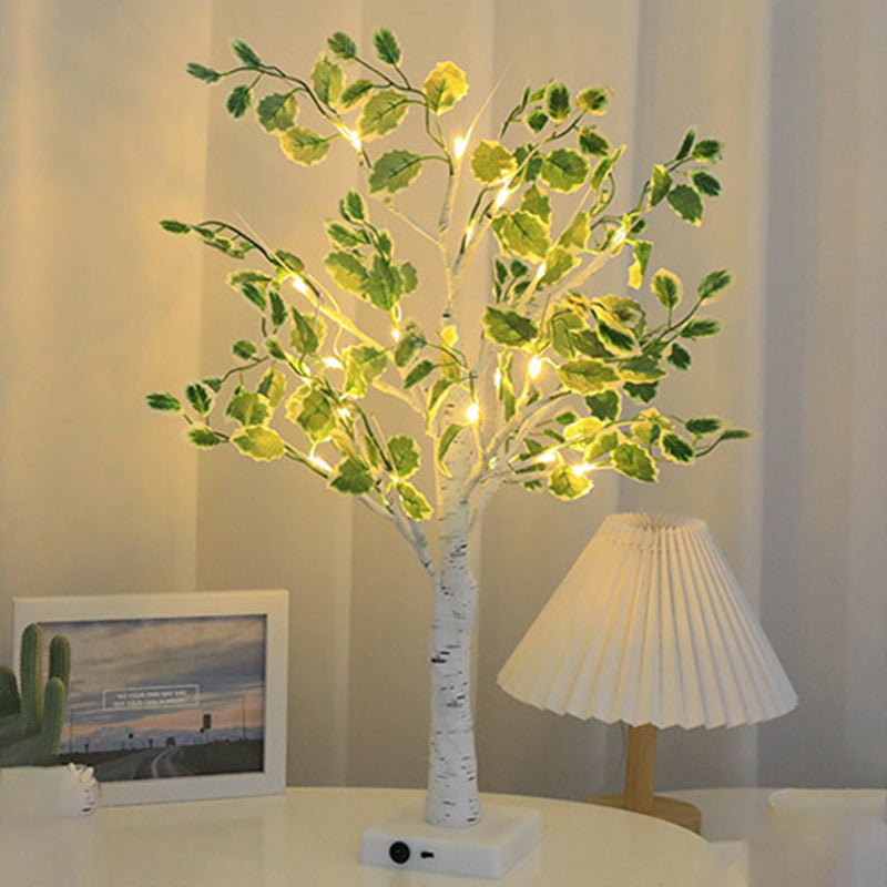Zeitgenössische kreative Kunststoffgewebe künstliche Birke Baum Design LED Tischlampe für Schlafzimmer 