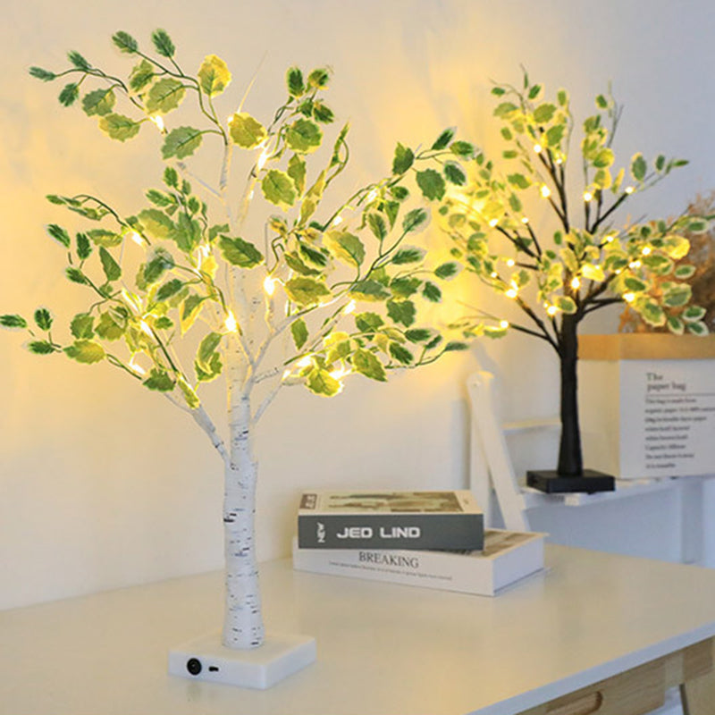 Zeitgenössische kreative Kunststoffgewebe künstliche Birke Baum Design LED Tischlampe für Schlafzimmer 