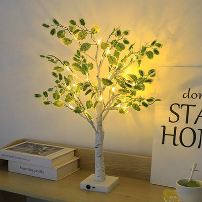 Zeitgenössische kreative Kunststoffgewebe künstliche Birke Baum Design LED Tischlampe für Schlafzimmer 