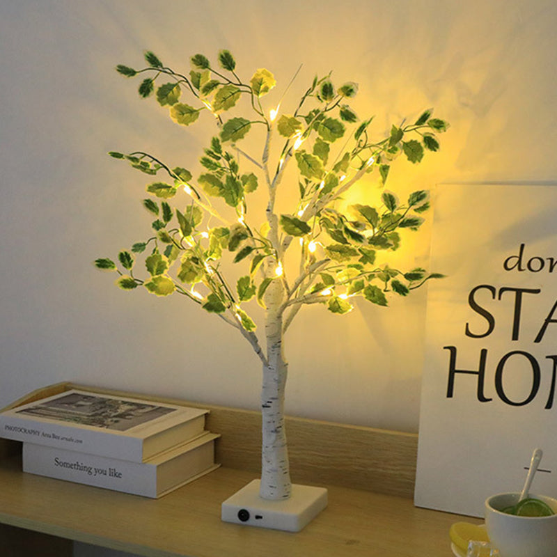 Zeitgenössische kreative Kunststoffgewebe künstliche Birke Baum Design LED Tischlampe für Schlafzimmer 