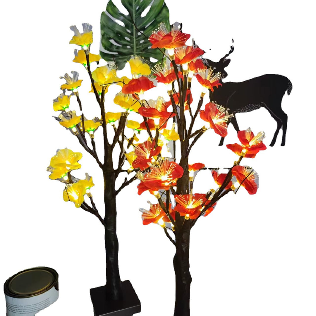 Lampe de table LED avec arbre à fleurs de rose artificielle en tissu plastique créatif contemporain pour chambre 