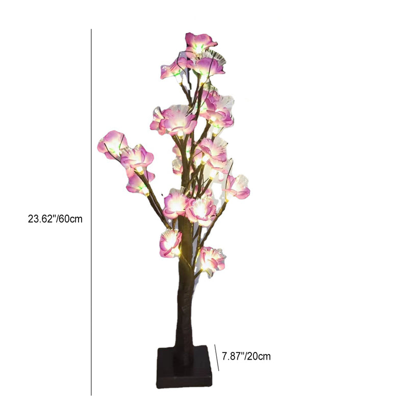 Contemporary Creative Plastic Fabric Artificial Rose Flower Tree LED Table Lamp For Bedroom