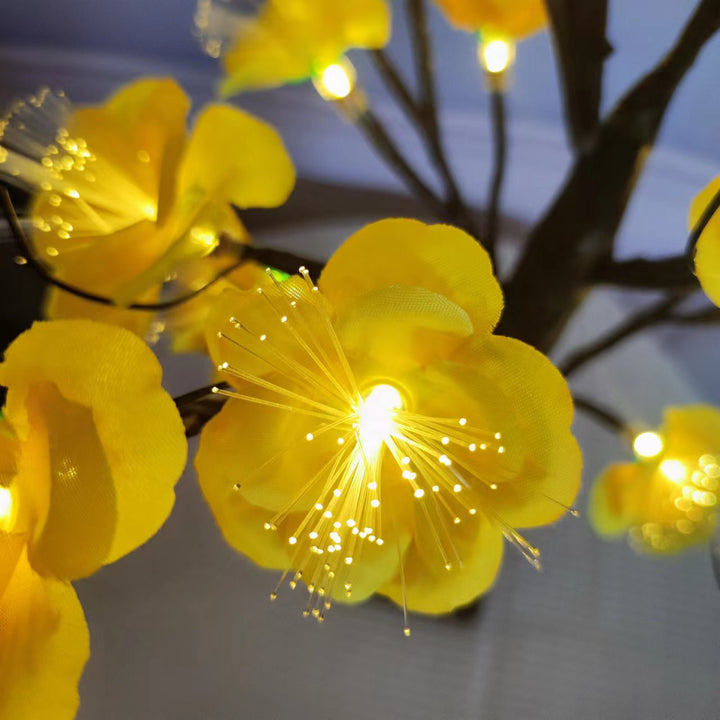 Lampe de table LED avec arbre à fleurs de rose artificielle en tissu plastique créatif contemporain pour chambre 
