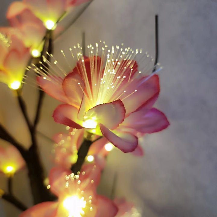 Lampe de table LED avec arbre à fleurs de rose artificielle en tissu plastique créatif contemporain pour chambre 