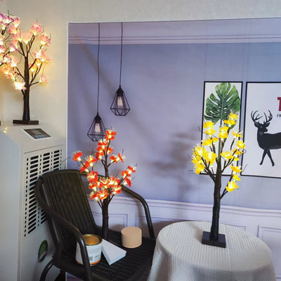 Contemporary Creative Plastic Fabric Artificial Rose Flower Tree LED Table Lamp For Bedroom