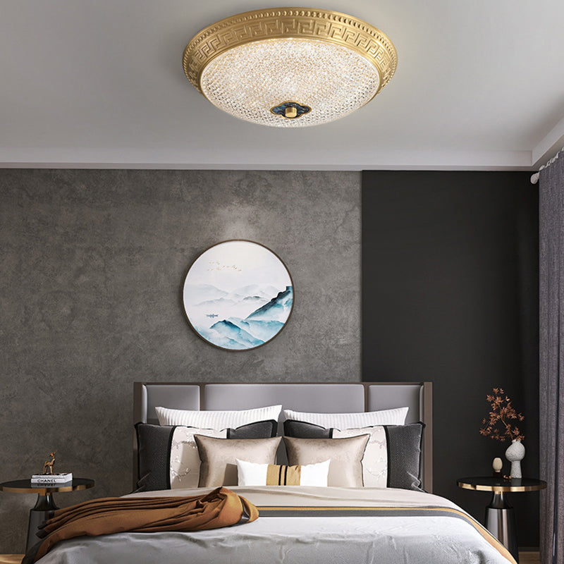 Plafonnier LED en cuivre avec abat-jour rond en acrylique de luxe contemporain pour chambre 