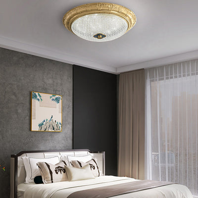 Plafonnier LED en cuivre avec abat-jour rond en acrylique de luxe contemporain pour chambre 