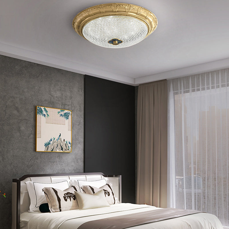 Plafonnier LED en cuivre avec abat-jour rond en acrylique de luxe contemporain pour chambre 
