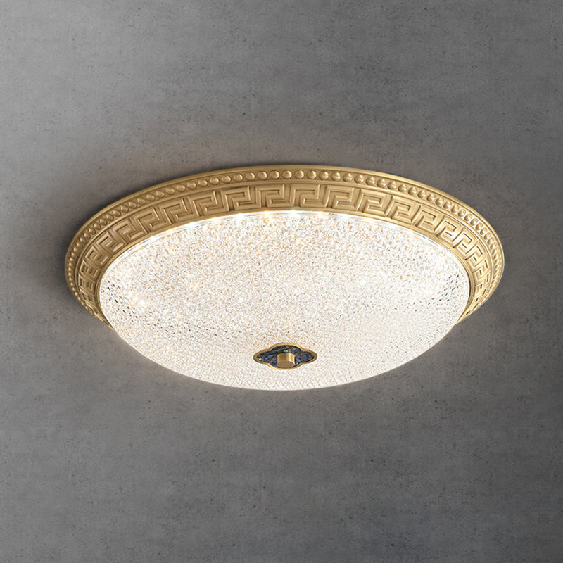 Plafonnier LED en cuivre avec abat-jour rond en acrylique de luxe contemporain pour chambre 
