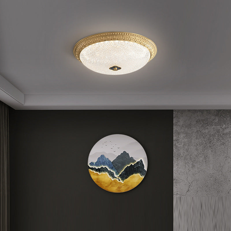 Plafonnier LED en cuivre avec abat-jour rond en acrylique de luxe contemporain pour chambre 