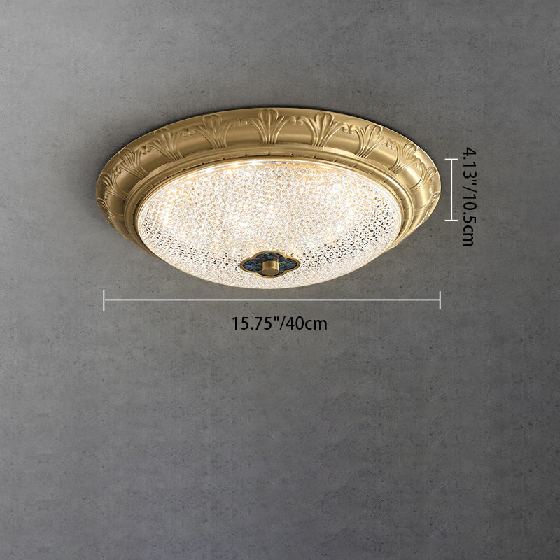 Plafonnier LED en cuivre avec abat-jour rond en acrylique de luxe contemporain pour chambre 