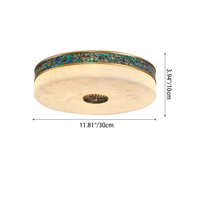 Traditionelle chinesische Abalone Shell Dekor Marmor Runde Schatten LED Unterputz Deckenleuchte für Schlafzimmer 