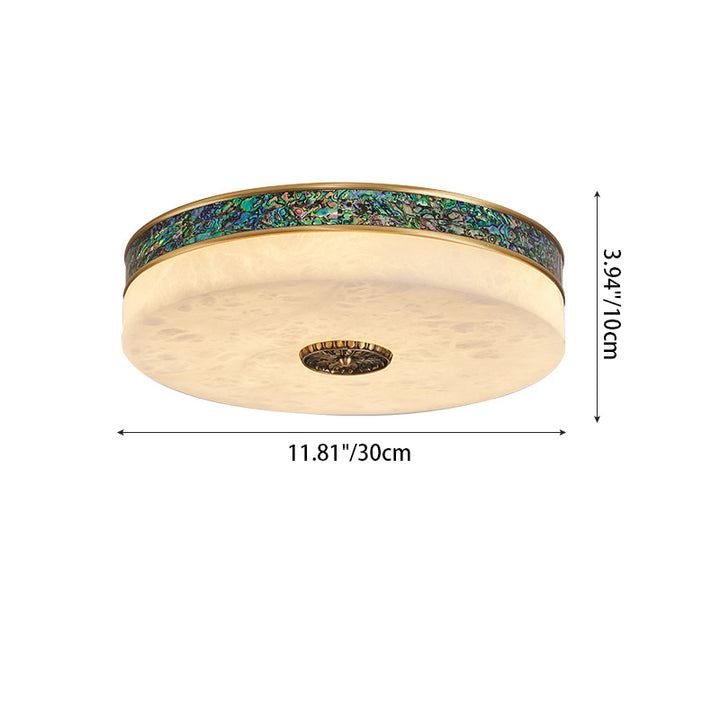 Traditionelle chinesische Abalone Shell Dekor Marmor Runde Schatten LED Unterputz Deckenleuchte für Schlafzimmer 