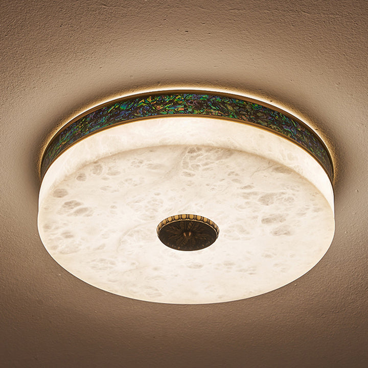 Traditionelle chinesische Abalone Shell Dekor Marmor Runde Schatten LED Unterputz Deckenleuchte für Schlafzimmer 