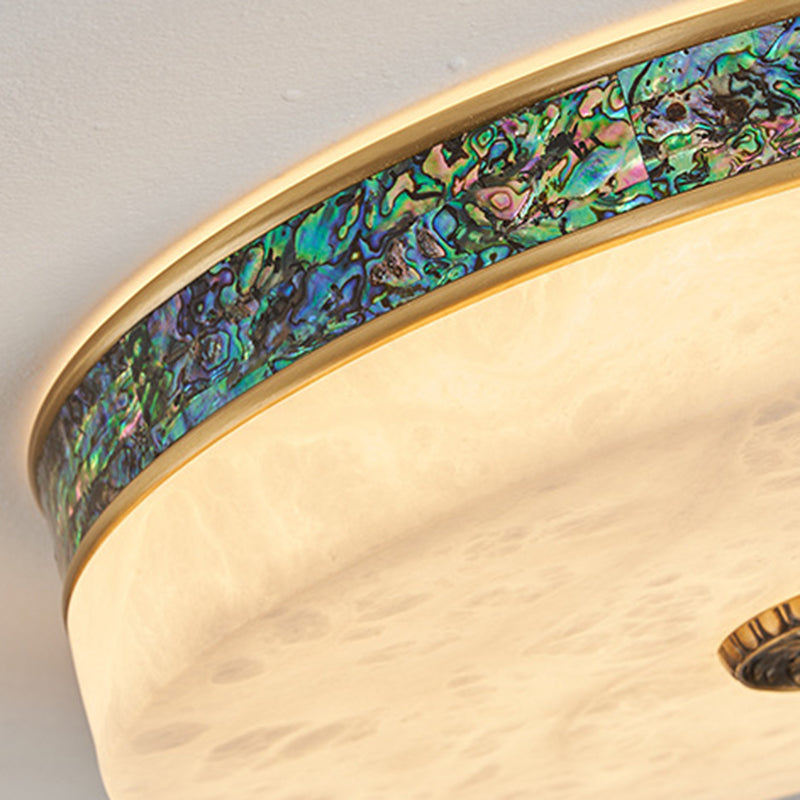 Traditionelle chinesische Abalone Shell Dekor Marmor Runde Schatten LED Unterputz Deckenleuchte für Schlafzimmer 