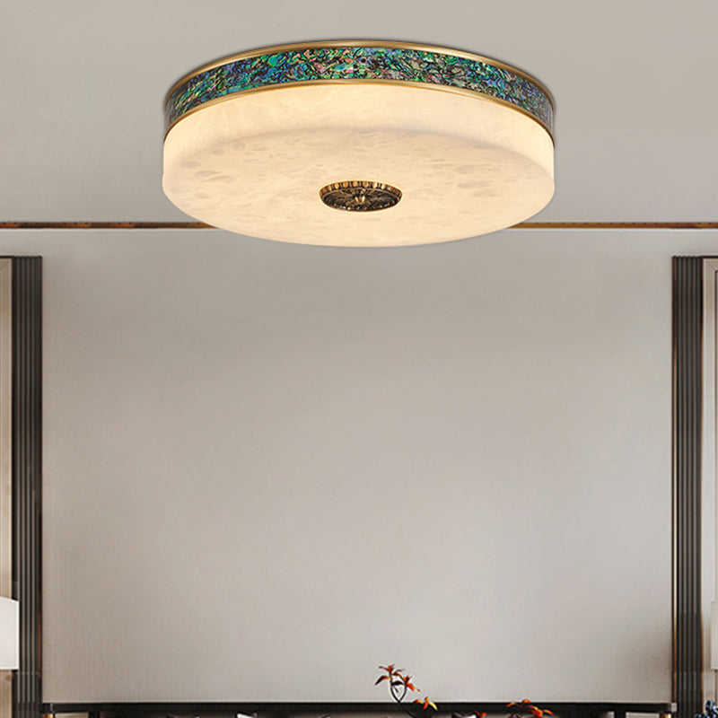 Traditionelle chinesische Abalone Shell Dekor Marmor Runde Schatten LED Unterputz Deckenleuchte für Schlafzimmer 