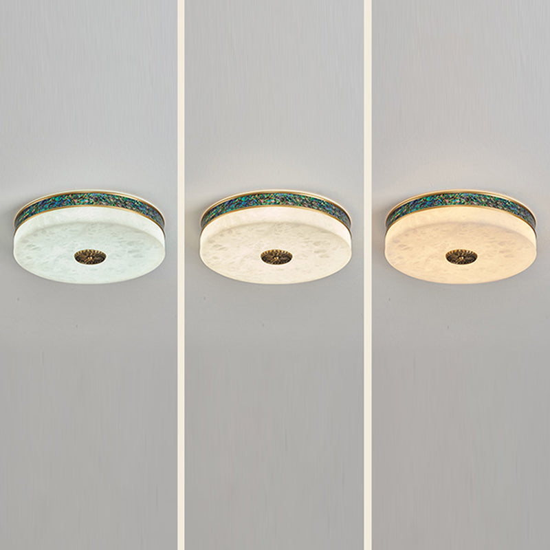 Traditionelle chinesische Abalone Shell Dekor Marmor Runde Schatten LED Unterputz Deckenleuchte für Schlafzimmer 