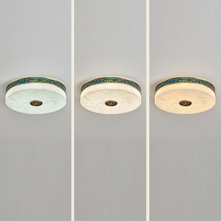Traditionelle chinesische Abalone Shell Dekor Marmor Runde Schatten LED Unterputz Deckenleuchte für Schlafzimmer 