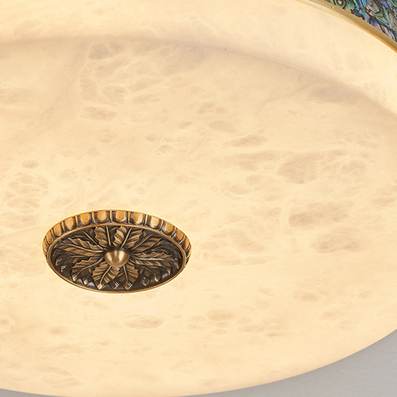 Traditionelle chinesische Abalone Shell Dekor Marmor Runde Schatten LED Unterputz Deckenleuchte für Schlafzimmer 
