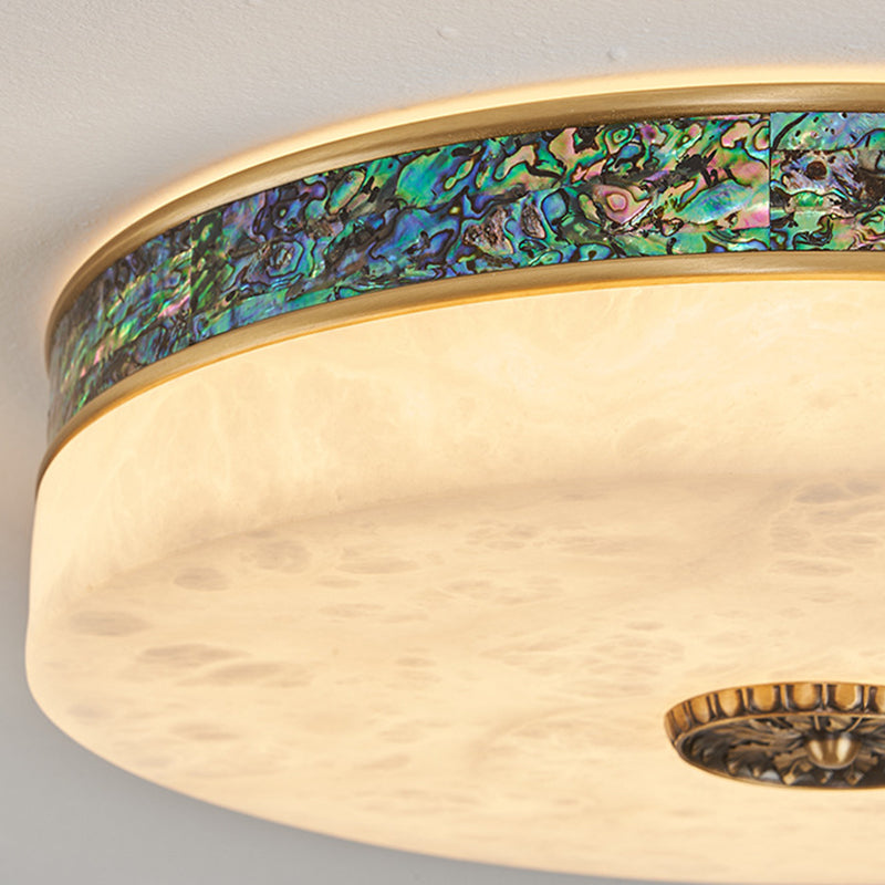 Traditionelle chinesische Abalone Shell Dekor Marmor Runde Schatten LED Unterputz Deckenleuchte für Schlafzimmer 