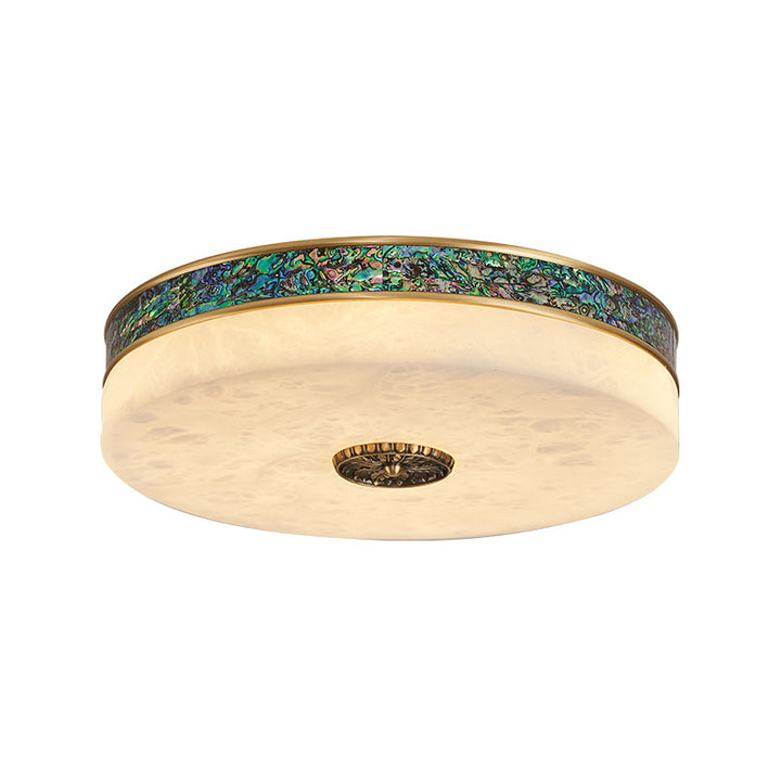 Traditionelle chinesische Abalone Shell Dekor Marmor Runde Schatten LED Unterputz Deckenleuchte für Schlafzimmer 