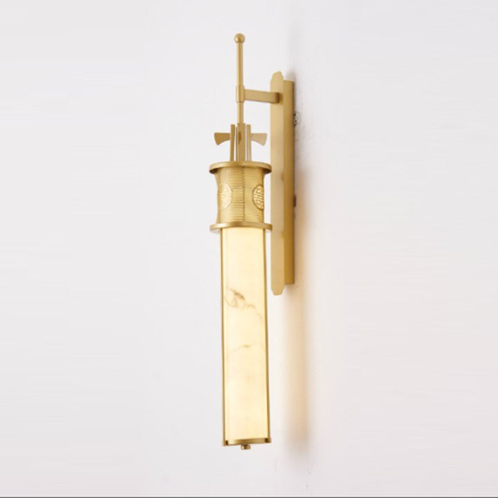 Contemporary Luxury Iron Long Pole Marble Cylinder Shade LED Wall Sconce Lamp For Living Room