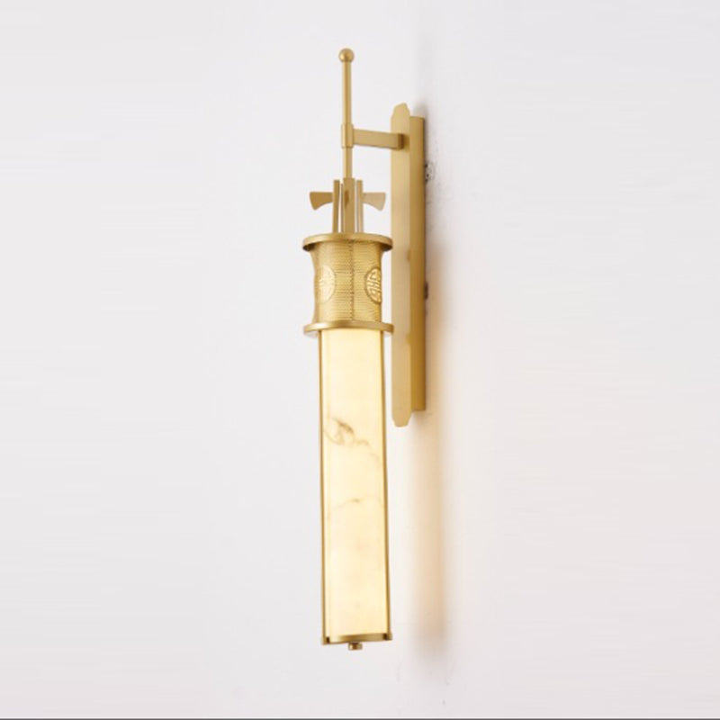 Contemporary Luxury Iron Long Pole Marble Cylinder Shade LED Wall Sconce Lamp For Living Room