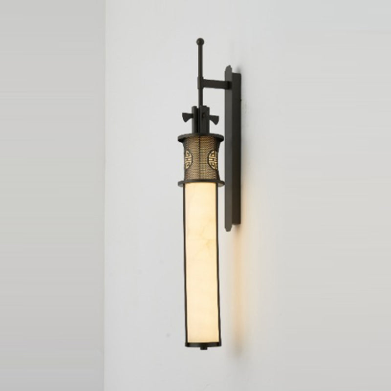 Contemporary Luxury Iron Long Pole Marble Cylinder Shade LED Wall Sconce Lamp For Living Room