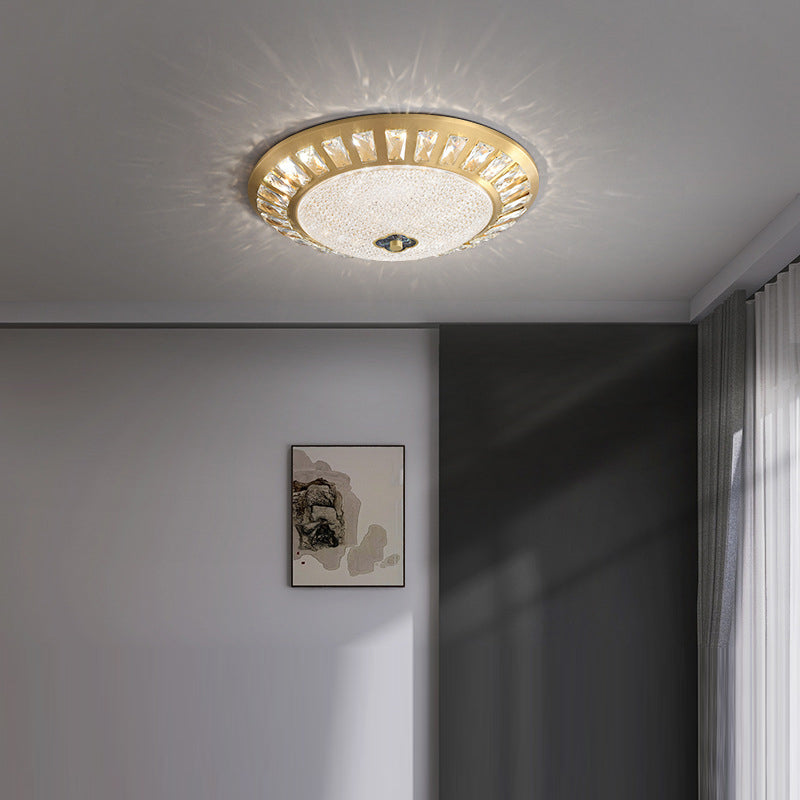 Lustre LED encastré rond en acrylique et cuivre de luxe contemporain pour chambre 