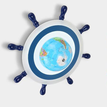Plafonnier LED pour enfants en résine de fer créatif contemporain avec globe tournant en dessin animé et gouvernail de navire pour chambre à coucher 