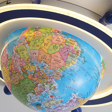 Plafonnier LED pour enfants en résine de fer créatif contemporain avec globe tournant en dessin animé et gouvernail de navire pour chambre à coucher 