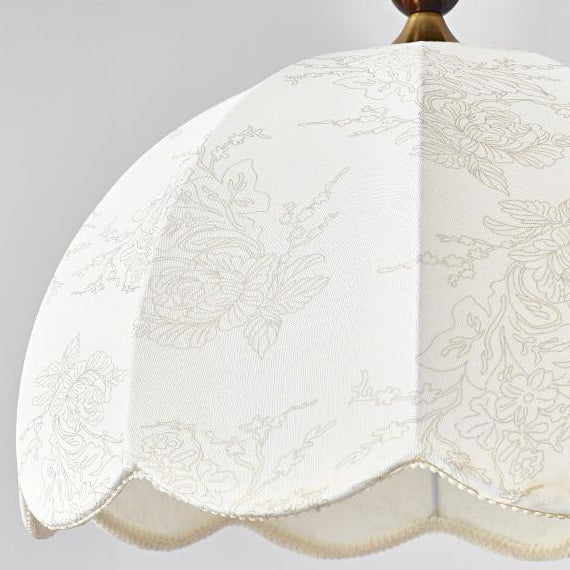 Traditional Vintage Solid Wood Flower Fabric Shade 1-Light Pendant Light For Living Room